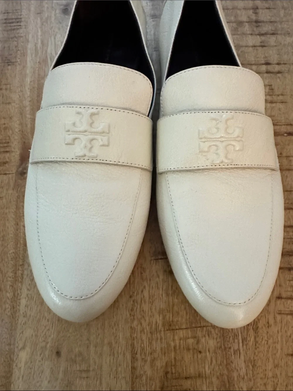 Tory Burch Light Cream Leather Slip-On Ballet Loafers for Women NEW